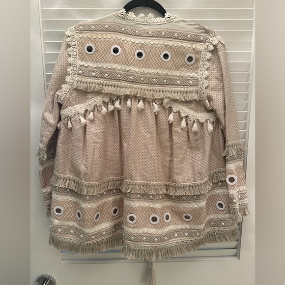 Dodo Bar Or white & creme 100% cotton jacket w decorative rivets, embroidery, Sm - Picture 2 of 4